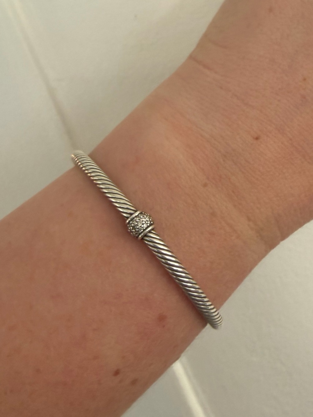 David Yurman Sterling Silver Twisted Cable Bracelet with Diamond Accent